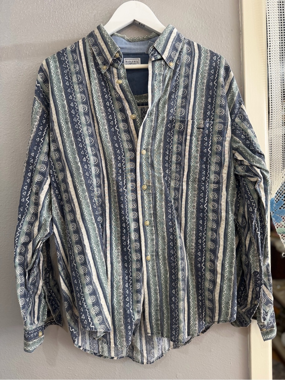 Bugle Boy Men's Striped Navy and Cream Button-Down Shirt